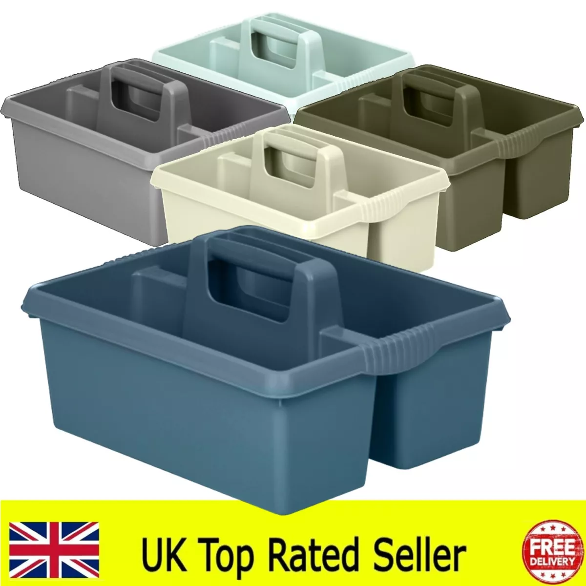 Large Plastic Kitchen Cleaning Carry Tray Caddy Tidy Tote Organiser with  Handle