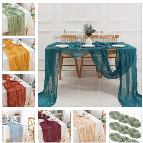 Cheesecloth Table Runner Boho Rustic Decor Wedding Styling Home Table Cover - Foto 1 di 14