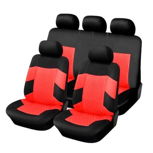 Car Seat Covers, Front & Split Rear Bench for Car, 3D Diamond-FULL SET Red