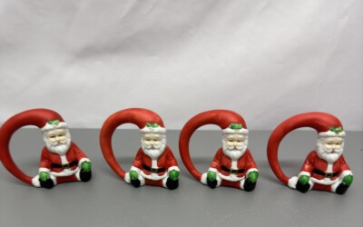 Vtg Vera Neumann Santa Claus Napkin Rings Christmas Holiday Set of 4 Holders #20