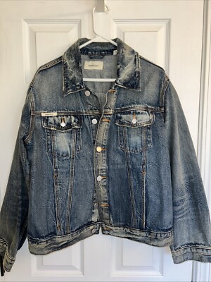 FOG Fear Of God Essentials Denim Indigo Distressed Trucker Jacket