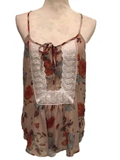 BKE Boutique Sheer Top, Large, Spaghetti Straps, Lace