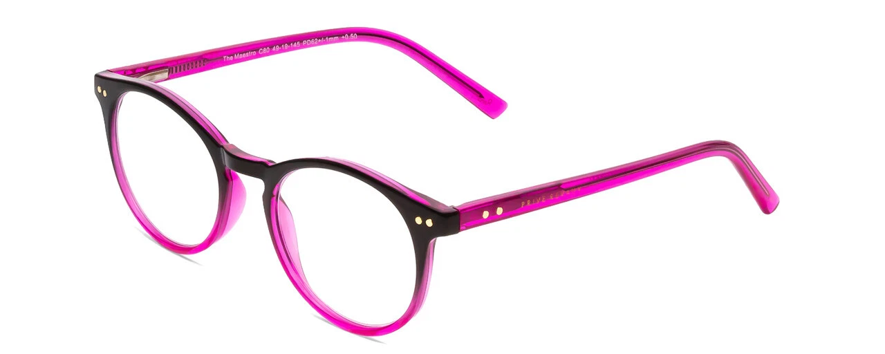 Prive Revaux Maestro Woman Round Reading Glasses Black Magenta Pink Crystal 48mm