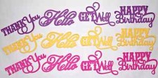 Happy Birthday Word Die Cuts Hello Get Well Thank you Pink Purple Yello Handmade