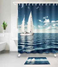 Cute Sailing Waterproof Bathroom Polyester Shower Curtain Liner Water Resistant