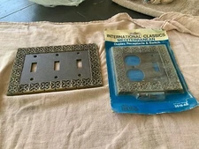 2 Hall Mack Mediterranean 3 Gang Switch Plate + Duplex Receptacle Switch Brass