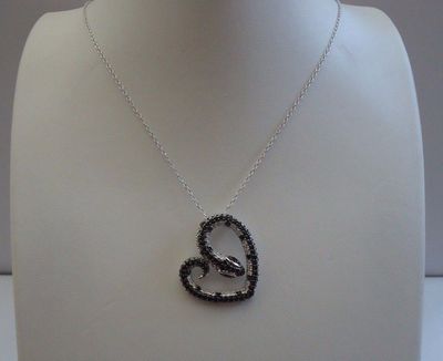 925 STERLING SILVER SNAKE HEART SHAPE NECKLACE PENDANT W/ ACCENTS /17''