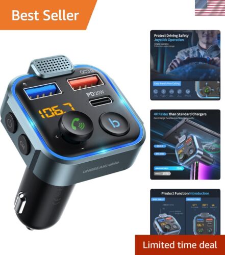 Compact Bluetooth 5.3 Car Adapter - FM Transmitter with Smart Voice Navigation