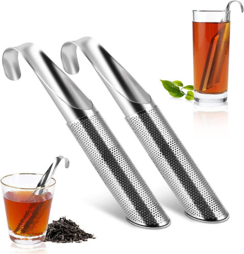 2xStainless Steel Tea Diffuser Tea Stick Strainer Tea Infuser Pipe w Hook Handle