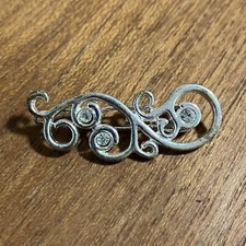 VINTAGE RHINESTONE FILIGREE SILVER TONE SWIRL HAIR BARRETTE HAIR ACCESSORY