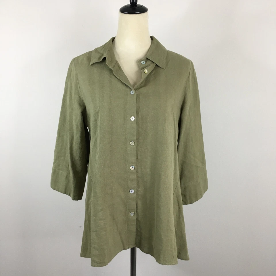 МЯГКОЕ ОКРУЖЕНИЕ зеленый текстурированный льняной смеси кнопка рубашка женщин sz средний - Изображение 4 из 4