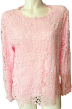Pink Lace Blouse Size 2X L ~ Long Sleeve ~ Ne...