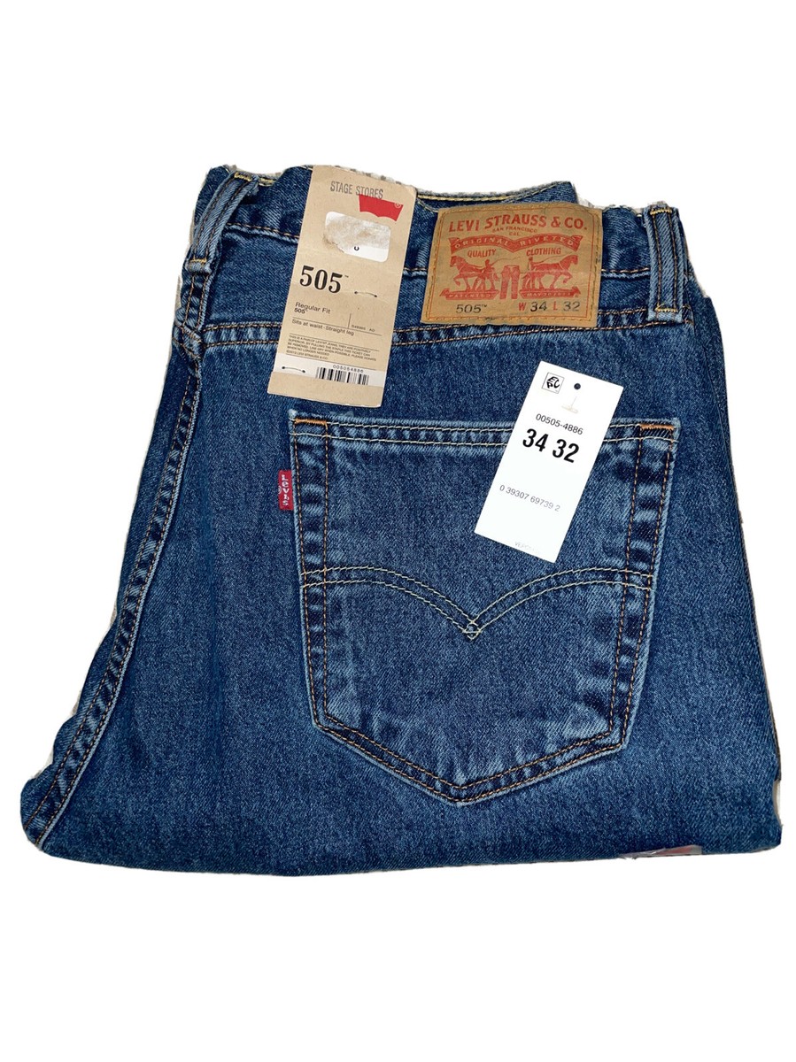 LEVI'S 505 Mens Jeans Straight Leg Regular Fit Blue 34X32 | eBay