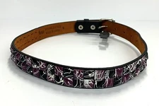 Black Leather Belt With Buckle KIDS Size Medium (26-30) Purple & Black Studs