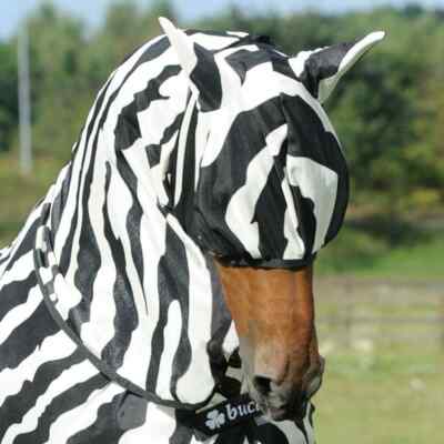 NEW NWT BUCAS BUZZ OFF FLY MASK WITH EARS ZEBRA SIZE LARGE
