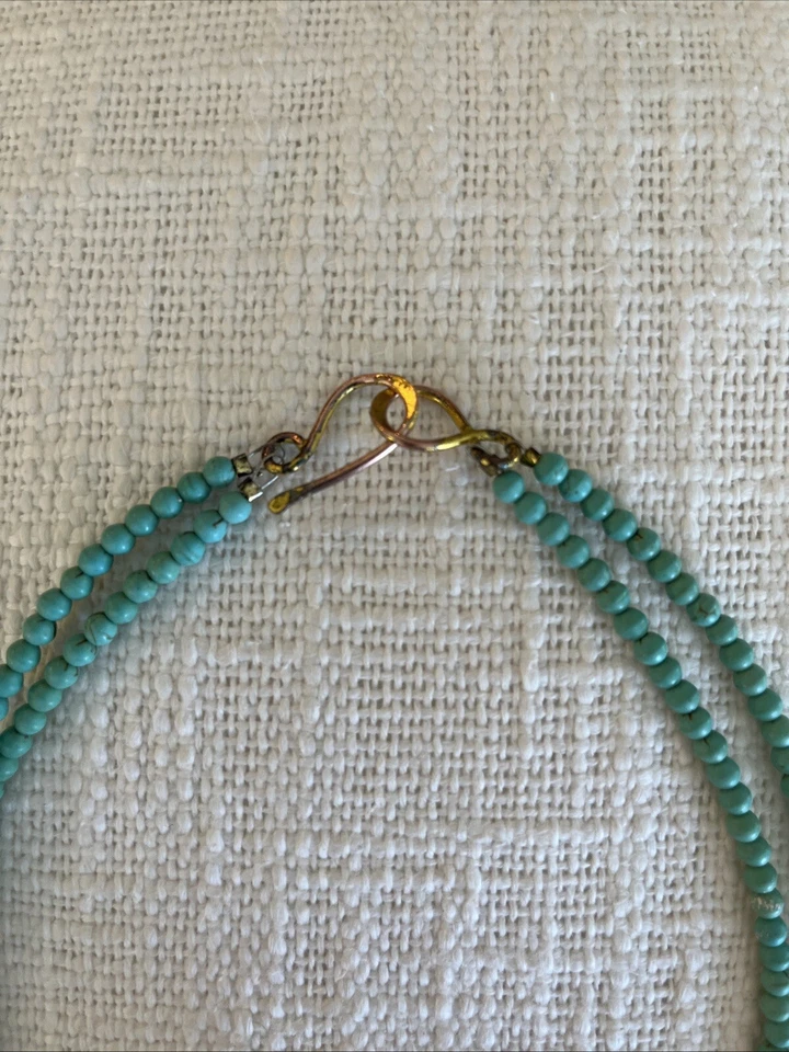 Colar personalizado fio duplo turquesa com facetas verdes pedras boho vaqueira 16"" - Imagem 3 de 3