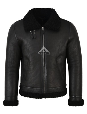 Herren B3 Fell Shearling Lammfell Jacke schwarz Lockenfell 100 % ECHT RAF Reagan