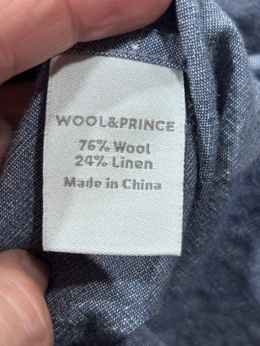 Wool And Prince Men’s Long Sleeve Button Up M Slim Fit Wool Linen Denim Color - Picture 6 of 7