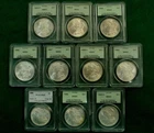 Lot of 10 different date BU 1883-1888 Morgan Silver Dollars PCGS MS63 Old Green