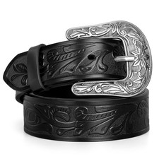 Western Leather Belt for Women Men Cowgirl Cowboy Floral Engraved Tooled Leat...
