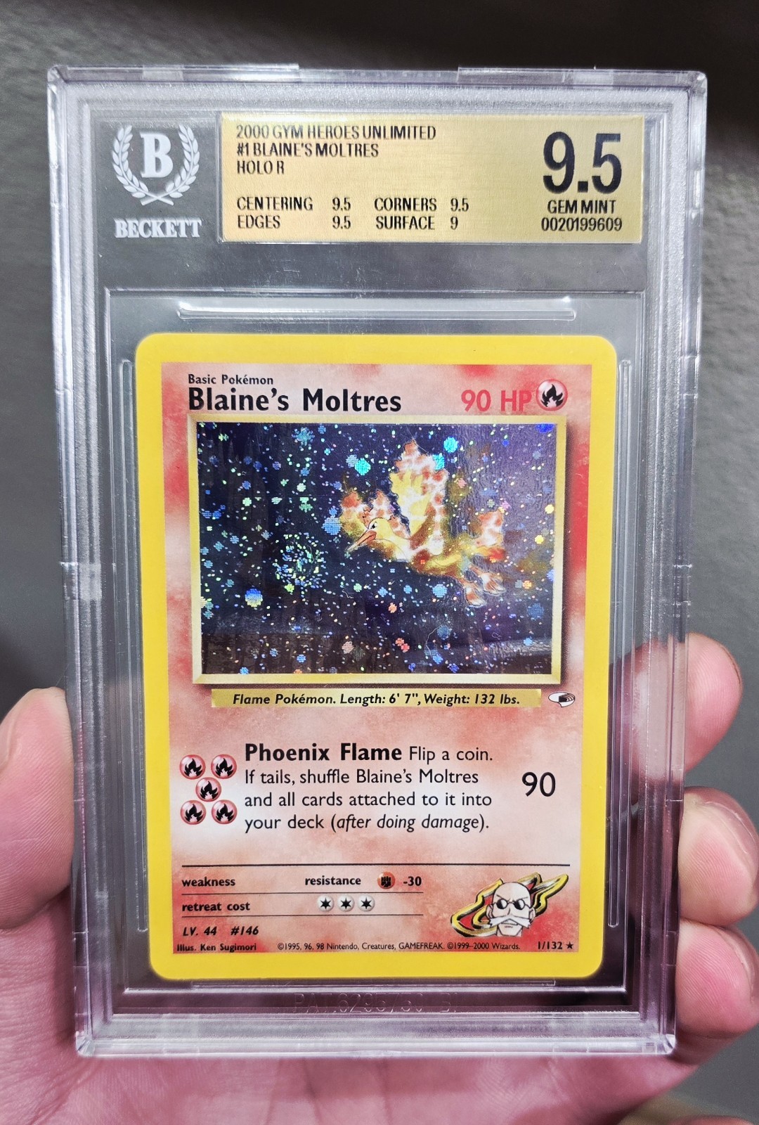 Pokemon Blaine's Moltres Gym Heroes Holo Rare BGS 9.5 PERFECT SWIRL No BGS 10's!