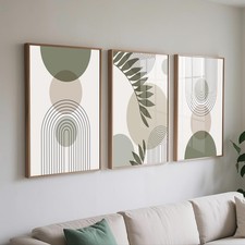 Sage Green Prints Set of 3 Boho Pictures for Living Room and Bedroom Decor