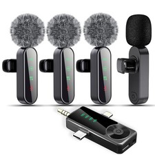 4 Packs Wireless Lavalier Microphone for iPhone/Android/, Upgraded Mini Micro...