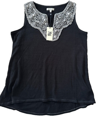 NWT Max Studio Black White Embroidered Sleeveless V-Neck Tunic Top Blouse Knit S