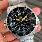 Rare Seiko 5 Sports SKZ211 Black Dial Automatic Atlas Map Meter Day Date Watch
