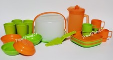 Tupperware Mini Party Play Set Plates Pitcher Bowl Mugs Cake Taker Green Orange