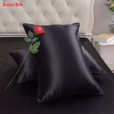 Black 19mm 100 Mulberry Silk Pillow Case Zipper Cover Size Queen 20x30" On Sale