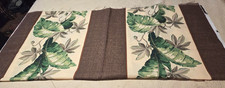 1940s Barkcloth Look Palm Leaves Brown Border...