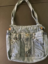 Vintage Denim Blue Jean Purse Floral Reversible Shoulder Bag Handmade Boho
