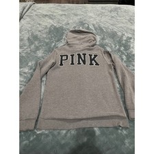 Victoria's Secret PINK Full Zip Hoodie Heather Gray Chenille Logo Sweatshirt S