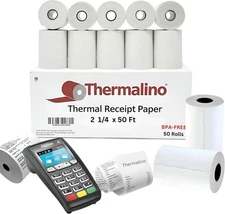 (50 Rolls) 2 1/4 x 50' thermal paper, POS Credit Card machine Receipt Paper Roll