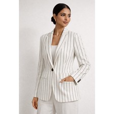 DKNY Womens White Pinstripe Single Button Blazer Jacket Sz 4