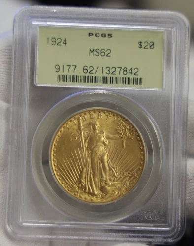 1924 US $20 Saint Gaudens $20 Gold Piece PCGS MS62 Green Label
