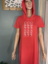 Calvin Klein Red Hooded Short Sleeve Knee Length T-Shirt Dress Women