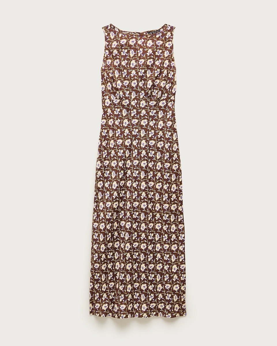 j crew brown dress NWT J.CREW Brown Floral Bias-Cut Sleeveless Slip Midi Dress Size 10
