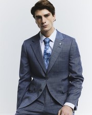 River Island Mens Suit Jacket Blue Check Skinny Collared Button Outerwear Top