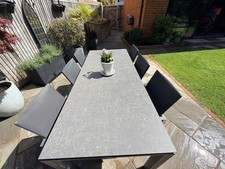 Modern Grey Metal Patio Dining Set, Rectangle Table & 6 chairs