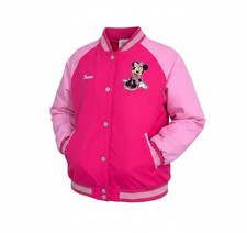 Disney Minnie Mouse Bomber Jacket Pink Girls 7/8 Ohana "Family" Embroidered