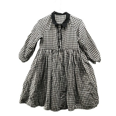 Little Creative Factory Cotton Linen Dress Sz 8 Black White Gingham Long Sleeve