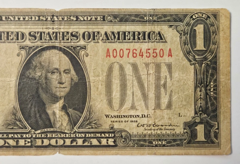 💥 1928 $1 SELO VERMELHO NOTA EUA Boa nota. Parte traseira engraçada A00764550A - Imagem 4 de 4