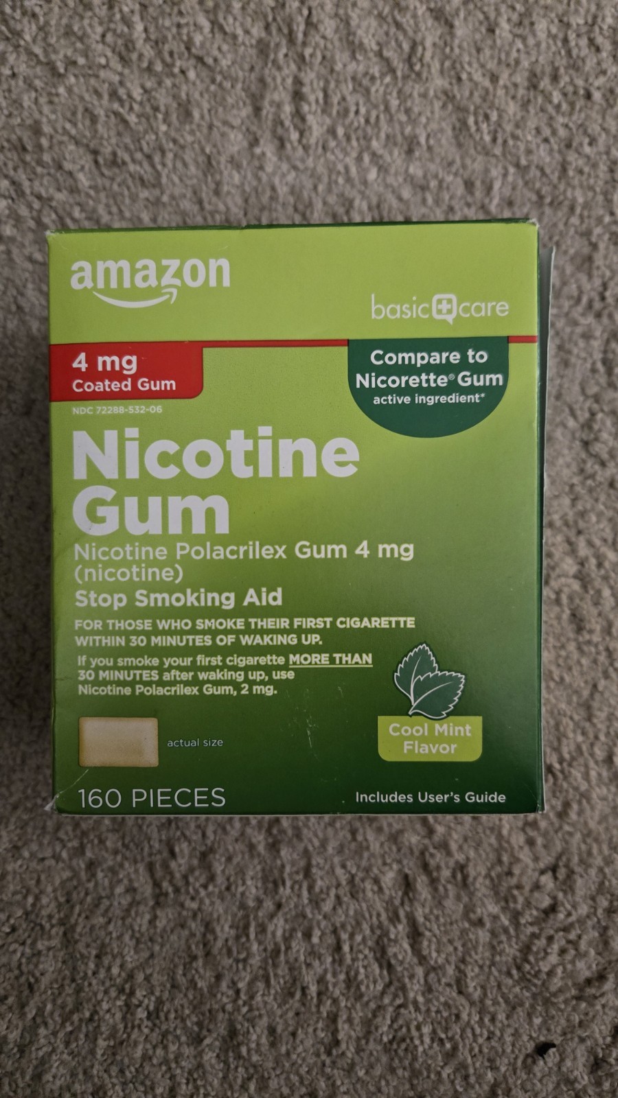 Amazon BasicCare Nicotine Polacrilex Coated Gum 4 mg (nicotine), Cool Mint 160pc