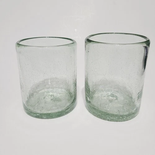 Blenko Crystal Crackle Old Fashioned 12oz. Drinking Glass Tumbler X 2