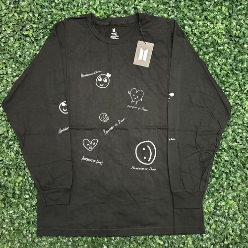 New Official BTS PTD Permission To Dance BLK Drawing Doodle L/S Shirt Large RARE - Picture 4 of 5