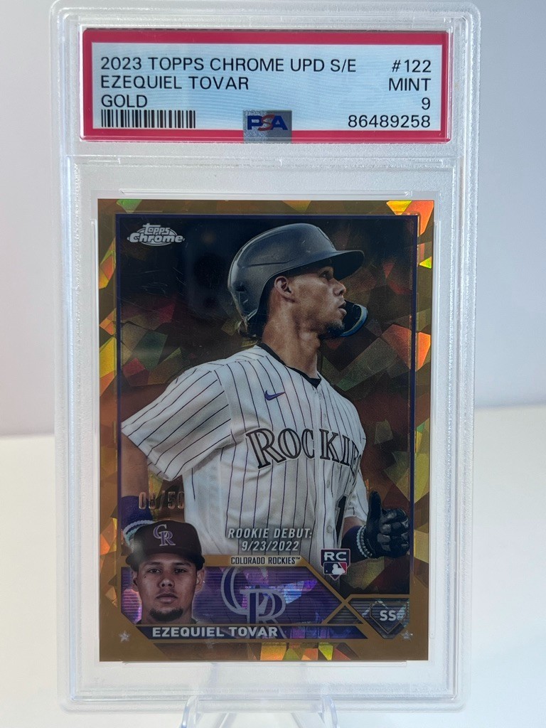 2023 Topps Chrome Sapphire Gold Ezequiel Tovar Rookie 8/50 PSA 9 #USCS122