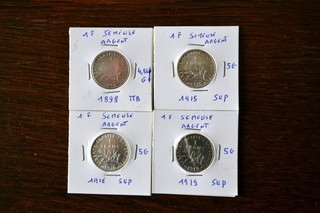 Pièce 1 Francs Semeuse Argent 4 pièces 1898 1915 1916 1919