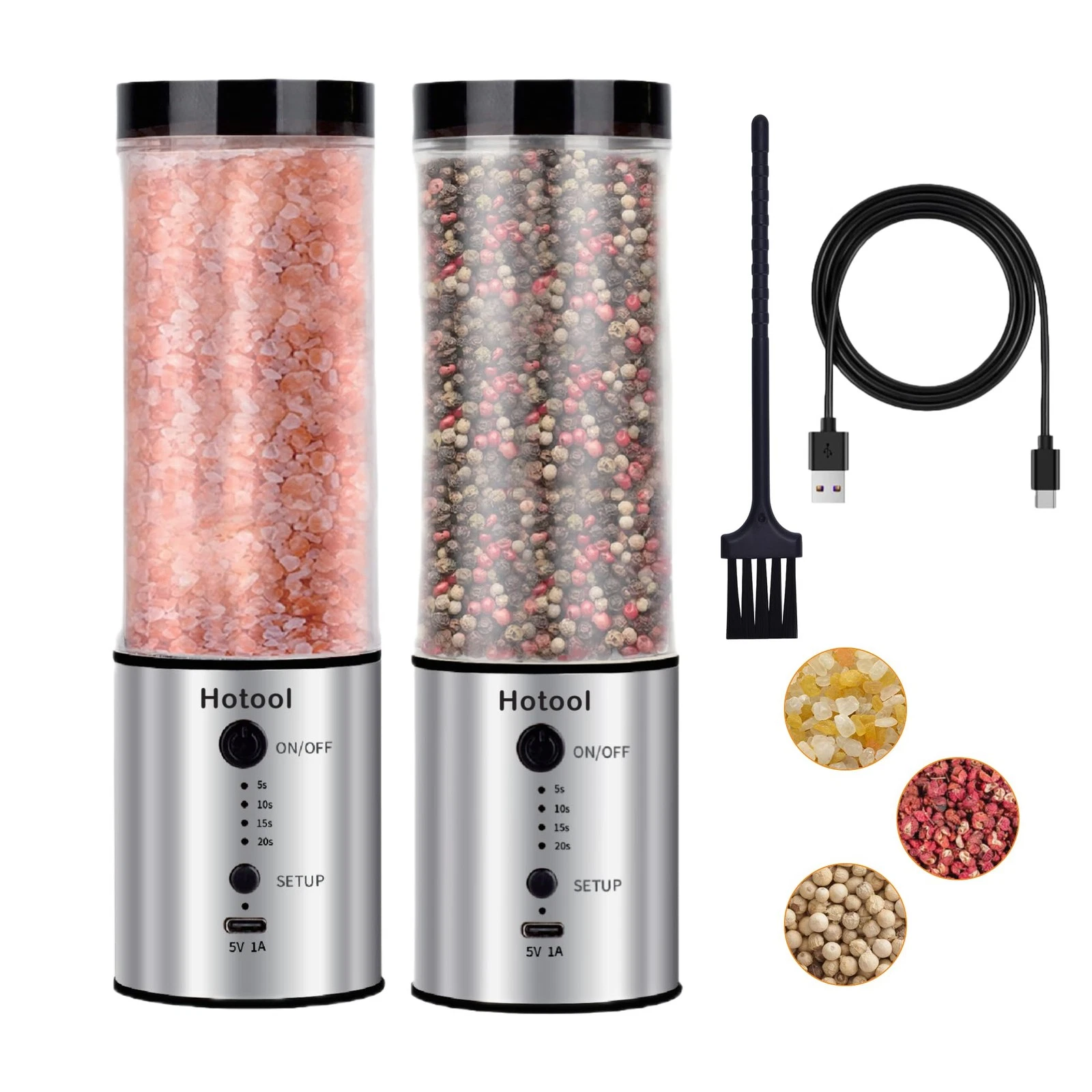 Larger Capacity Electric Salt and Pepper Grinder Set, Rechargeable Salt and P...